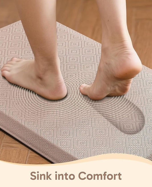 Ophanie Kitchen Mats for Floor, 1/2 inch Thick, 20x32 Anti Fatigue Christmas Cushioned Mat, Kitchen Rug, Waterproof, Comfort Ergonomic Standing Mat for Office, Home, Sink, Beige Non-Slip Ridged Bottom