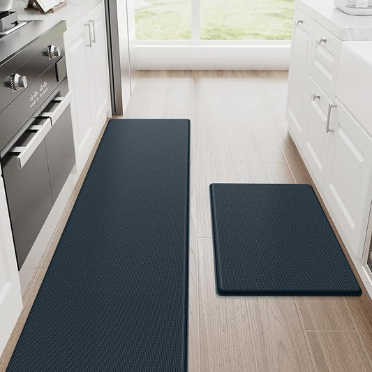 StepRite Kitchen Mats, 2PCS Kitchen Rugs, Cushioned Anti Fatigue Kitchen Mats for Floor, Non-Slip Standing Desk Mat, Waterproof Kitchen Rug Set for Floor, Office, 17.3"x30"+17.3"x70", Dark Charcoal