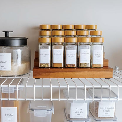 KitchenEdge Expandable Spice Rack Organizer for Cabinet, 3-Tier Shelf for Spice Organization (11” to 22”), Fits 36 Spice Jars, Seasoning and Pantry Storage, Non-Slip Feet, 100% Acacia Wood