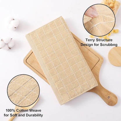 Homaxy 100% Cotton Terry Kitchen Dish Cloths, Ultra Soft and Absorbent Dish Towels for Kitchen, Suitable for Drying and Washing Dishes, 8 Pack, 12 x 12 Inches, Apricot