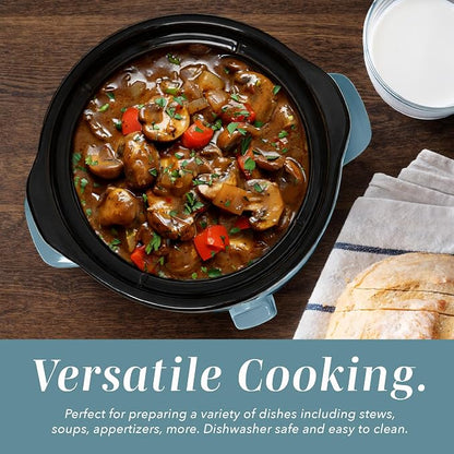 COOK WITH COLOR 2QT Mini Electric Round Slow Cooker - Adjustable Settings, Removable Stoneware Pot, Tempered Glass Lid, Dishwasher Safe, Cool-Touch Side Handles, Slate Blue