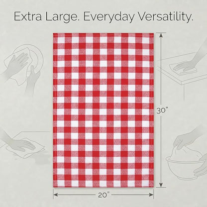 Urban Villa Kitchen Towels 100% Cotton Dish Towels for Kitchen (Set of 6) 20”x30” Dish Cloths Highly Absorbent Kitchen Linen Set with Hanging Loop Perfect for Drying Dishes Cleaning – Red White