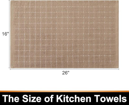 Mordimy 100% Cotton Terry Cloth Kitchen Towels, Super Soft and Absorbent Dish Towels for Drying, Checkered Designed Hand Towels for Kitchen, 16 x 26 Inches, 8 Pack, Tan