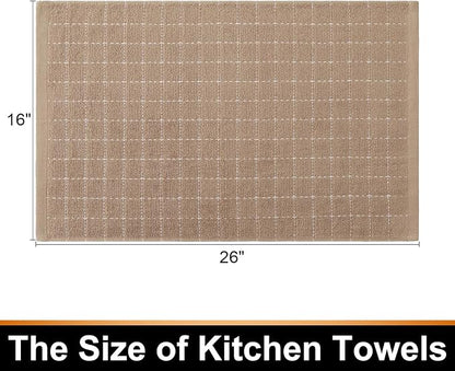 Mordimy 100% Cotton Terry Cloth Kitchen Towels, Super Soft and Absorbent Dish Towels for Drying, Checkered Designed Hand Towels for Kitchen, 16 x 26 Inches, 4 Pack, Tan
