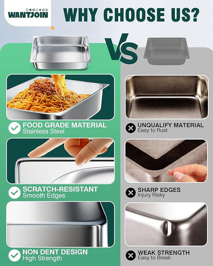 WantJoin Steam Table Hotel Pans 1/1 Full Size 4 Inch Deep 6 Pack, Stainless Steel Metal Tray Sets Food Storage Container for Restaurant Chafing Dishes Commercial Buffet Catering Supplies