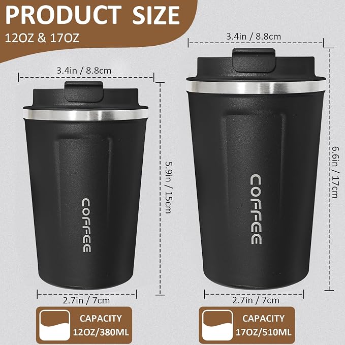 4 Pack Travel Coffee Mug 12oz Insulated Coffee Cup with Lid, Reusable Thermal Coffee Cup Stainless Steel Coffee Tumbler to Keep Hot & Cold Drinks for Car, Daily, Travel and Gifts, Multicolor