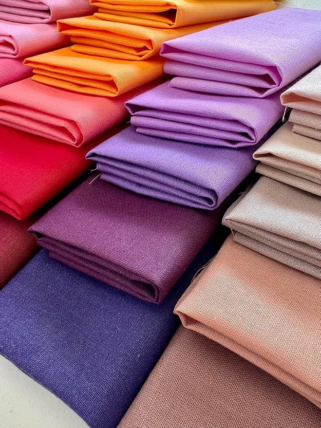 Solid Color Cotton Fabric Bundle – 50 Pre-Cut Squares (20×20 cm / 8×8 inch), 100% Cotton, 120 GSM, Made in Türkiye