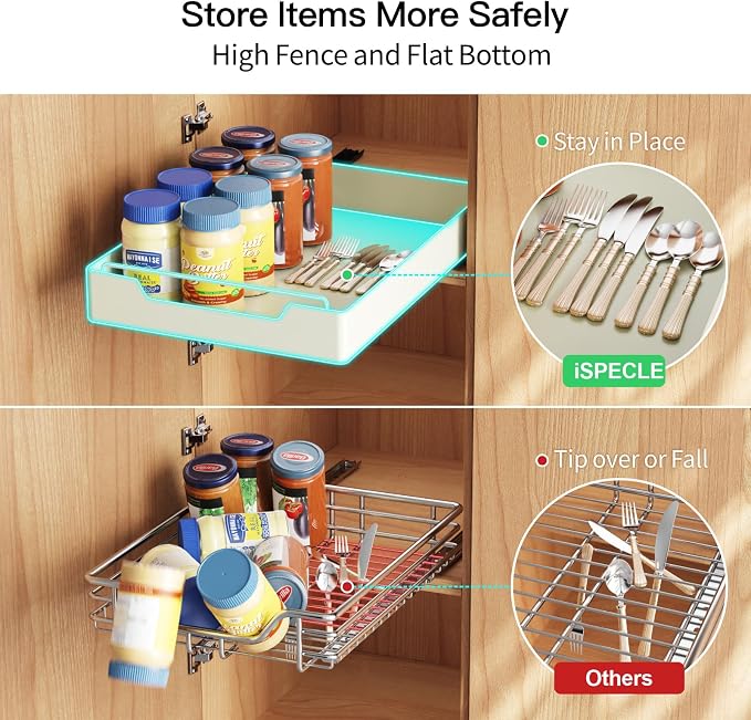 iSPECLE Slide Out Cabinet Drawers - 2 Pack Peel and Stick Pull Out Drawers for 13" Wide Cabinet and Above, No Screw Adhesive Drawer Easily Slide to Get Deep Item without Digging in the Deep, Black