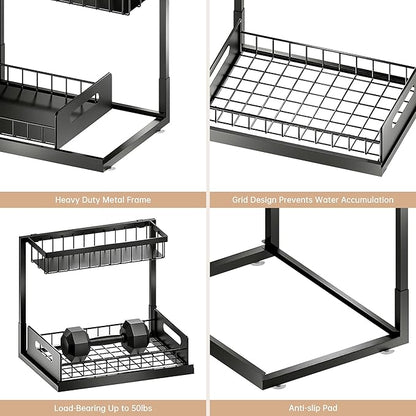 Under Sink Organizer and Storage, Slide Out Cabinet Organizer, Pull Out Sink Shelf for Kitchen Bathroom Laundry, Black, 1 Pack