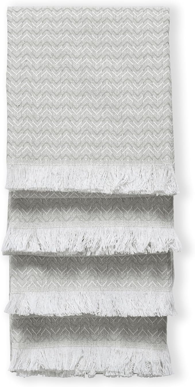 TWINY threads Kitchen Towel Chevron Design, Premium 100% Cotton Kitchen Linen Set, Large Dish Rags and Wash Rags, Absorbent Quick Drying, Washable Reusable, Pack of 4, 16"x26", Light Grey