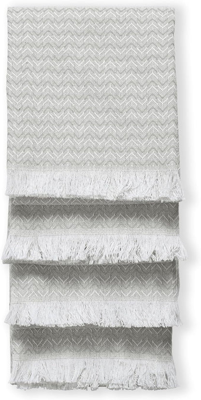 TWINY threads Kitchen Towel Chevron Design, Premium 100% Cotton Kitchen Linen Set, Large Dish Rags and Wash Rags, Absorbent Quick Drying, Washable Reusable, Pack of 4, 16"x26", Light Grey