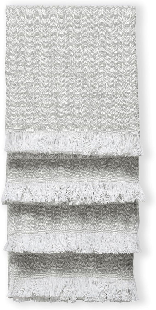 TWINY threads Kitchen Towel Chevron Design, Premium 100% Cotton Kitchen Linen Set, Large Dish Rags and Wash Rags, Absorbent Quick Drying, Washable Reusable, Pack of 4, 16"x26", Light Grey