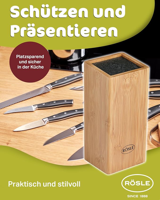 Rösle German Knife Set in Bamboo Block, 5-Piece Set plus Scissors