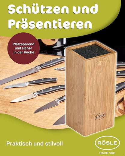 Rösle German Knife Set in Bamboo Block, 5-Piece Set plus Scissors