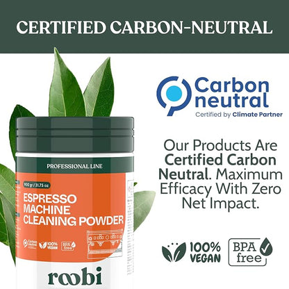 Roobi Professional Espresso Machine Cleaning Powder. Carbon Neutral Espresso Cleaner Powder. Up to 90 uses, 900gr.