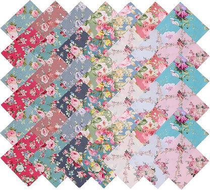 Nodsaw Layer Cake Fabric for Quilting 10 inch; Layer Cakes 10 inch Squares for Quilting; 42 10x10 inch Retro Floral Print Precut Cotton Fabric Squares Bundles for Sewing, Quilting, and DIY Crafts