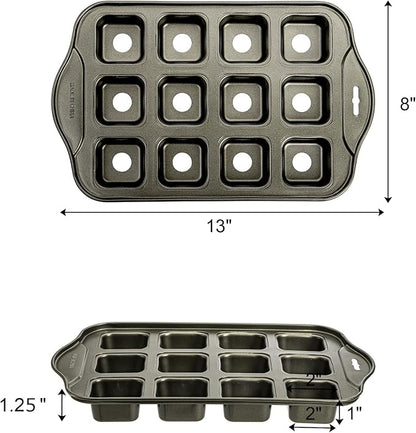 Tosnail 2 Pack 12 Cavity Mini Cheesecake Pan with Removable Bottom, All Edges Brownie Pans, Square Cupcake Muffin Pan, Small Bread Loaf Mold - Square