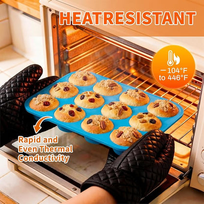 2Pack Silicone Muffin Pans with Metal Reinforced Frame,12 Cup Regular Size Silicone Cupcake Pan,Muffin Tin,Nonstick Cupcake Baking Molds for Muffins,Cupcakes,Egg Bites,BPA Free (2Pack Blue)