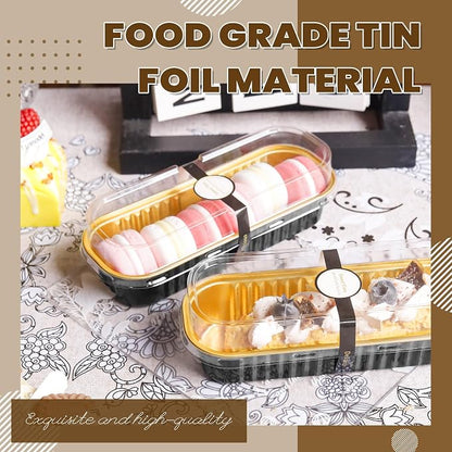 50 Pack Mini Loaf Pans with Lids Rectangle Individual Cake Pans Aluminum Foil Pans for Large Gatherings Picnics Vacations Parties, Graduation Gifts Party Favors(Black Gold, 6.8 OZ)