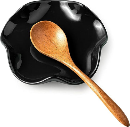 Miamolo Black Spoon Rest for Kitchen Counter, 5.3" Ceramic Spoon Holder for Stove Top, Heat Resistant & Dishwasher Safe Cute Spoon Rests Spatula Holder for Multiple Utensils, Farmhouse Kitchen Decor