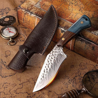Fixed Blade Hunting Knife with Leather Sheath - Small EDC Fixed Blade Knife for Men, Outdoor Camping Bushcraft Hiking Tactical Pocket Knife