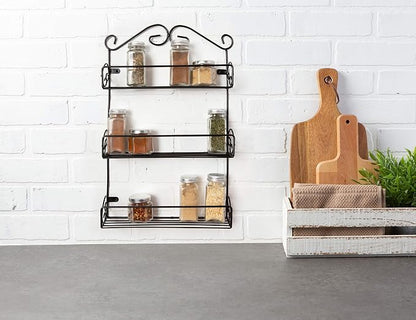 DII Farmhouse Vintage Decorative Metal Pantry Spice Rack Organizer, 11Lx2.6Wx18H, 3 Tier Spice Rack - Rustic (Pack of 2)