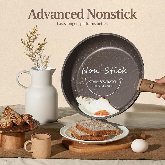 CAROTE 21PCS Pots and Pans Set Non Stick with Detachable Handle, Nonstick Cookware Sets, Cooking Kitchen Set, Oven/Dishwasher Safe, Induction Cookware, Brown, RV Kitchen Pot and Pan