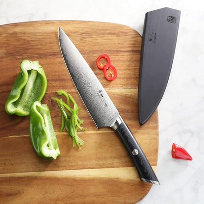 Cangshan KURO Series 8-Inch Chef's Knife with Sheath, High Carbon X-7 Damascus Steel, 504258