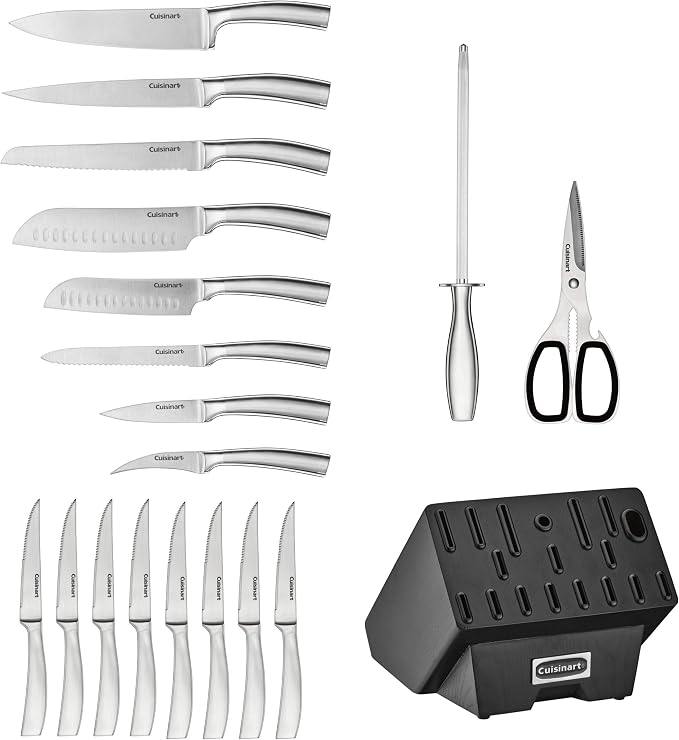 Cuisinart C77SS-19P Normandy 19 Piece Cutlery Block Set, Stainless Steel Ashwood Black