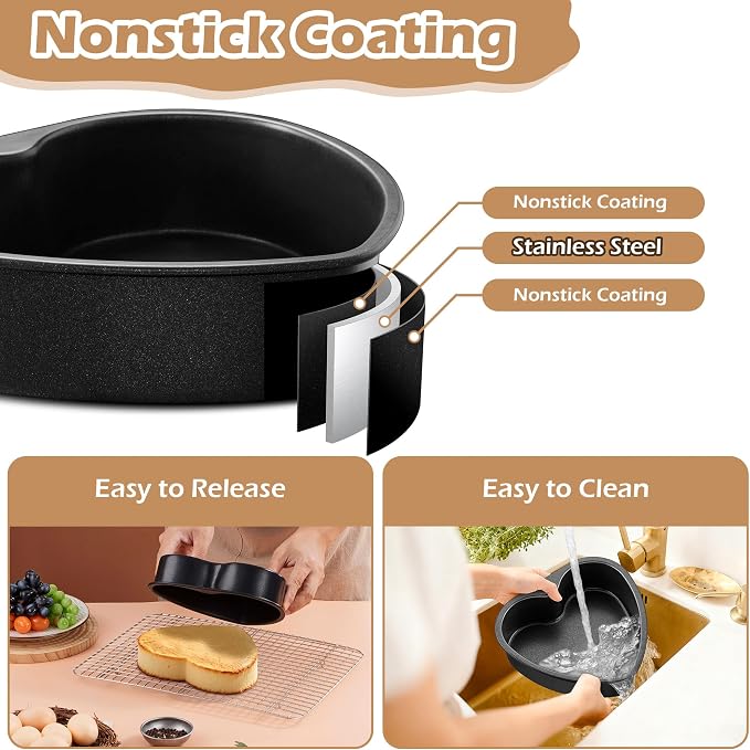 E-far 8 Inch Heart Cake Pan, 2Pcs Nonstick Heart Shaped Cake Mold, Cake Tin Baking Pan for Valentine’s Day Anniversaries Wedding Birthday, Easy Release & Clean
