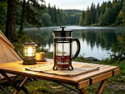 21oz French Press Coffee Maker, Thickened Borosilicate Glass & 304 Stainless Steel Double Mesh Filter. Cold Brew & Tea Brewer for Travel Camping, Kitchen Decor, Bar Accessories Gift (BLACK)