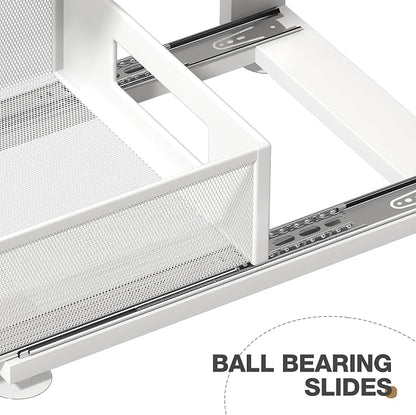 2 Pack Under Sink Organizer With Next-Gen Ball-Bearing Slides,2-Tier Pull Out Cabinet Storage,Height Adjustable Drawer Shelf for Bathroom,Kitchen,Laundry,Cabinet,Pantry(Patent Pending)