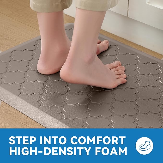 Kitchen Mat Cushioned Anti Fatigue for Floor, Non-Slip Waterproof Comfort Rug for Kitchen Sink, Standing Desk & Laundry, 20"x60", Khaki