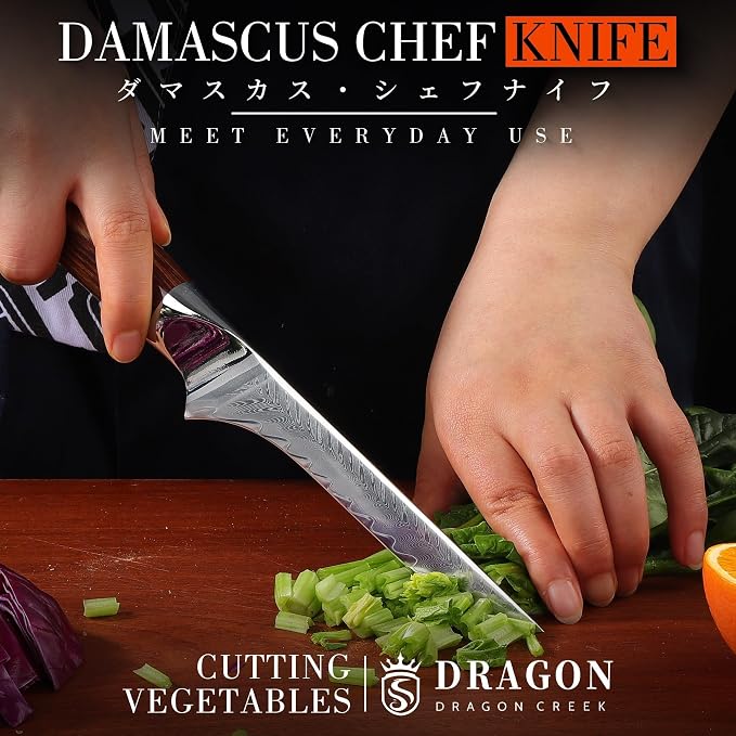Dragon Creek Damascus Deboning Boning Knife for Meat Cutting Slicing Trimming Fish Fillet Knife Birthday Gift for Mom or Dad 5.5" Stainless Steel