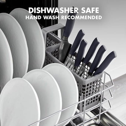 GreenPan 16-Piece Knife Block Set, Professional Stainless Steel Blades with Titanium Coating, Ultra-Sharp Kitchen Cutlery, Chef, Santoku, Bread & Steak Knives, Ergonomic Grip, Slip Resistant, Gray