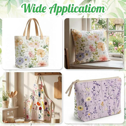 Tatuo 30 Pieces 10 x 10 Inches Summer Wildflower Cotton Fabric Bundle Squares Patchwork Floral Fabric Sewing Quilting Bundles Assorted Pattern Cloth for DIY Scrapbook Craft Making