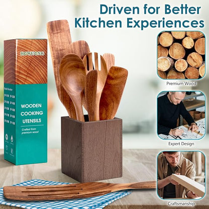 HOWHONG Wooden Spatula Spurtle Set for Cooking, Acacia Wood Kitchen Utensils, Premium Handmade Spurtles for Nonstick Cookware, Heat Resistant, Smooth Finish, Comfortable Grip, 8 Piece
