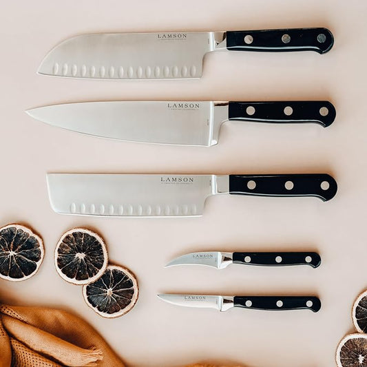 Lamson Premier Forged 8" Chef's Knife, Hi-Carbon Stainless Steel Blade, Triple Riveted for Balance, Ideal for Dicing, Slicing & Chopping, Kitchen Knives - Midnight Handle