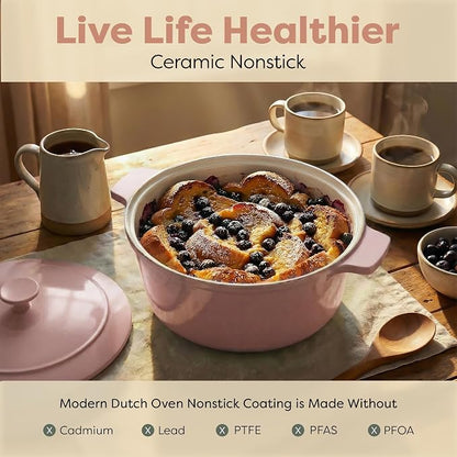 Gotham Steel 5 Qt Dutch Oven Pot with Lid, Nonstick Ceramic Dutch Oven Stock Pot, 10 in 1 Cooking Pot & Dutch Oven for Bread Baking, Lightweight, Oven & Dishwasher Safe – Pink