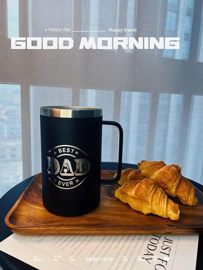 Best Dad Ever Gifts from Daughter Son, Stainless Steel Coffee Mug with Lid for Father, Husband, Uncle, Gifts for Father's Day (17oz Black from Daughter)