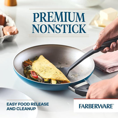 Farberware Dishwasher Safe Aluminum Nonstick Cookware Pots and Pans Set, 15-Piece, Teal