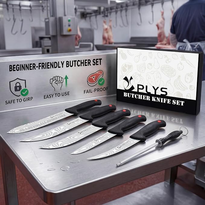 Plys 7-Piece Butcher Knife Set for Meat Processing, BBQ Boning Chicken Tool | Suitable for Chicken, Beef, and Pork, Comfortable Anti-slip Handle, Beginner Home Kitchen Use.