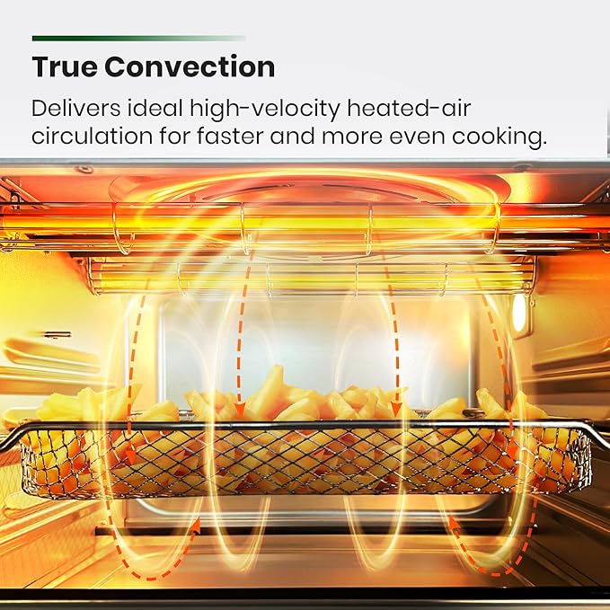 VAL CUCINA Infrared Heating 26.3 QT Air Fryer Toaster Oven, Large Countertop Convection Oven 10-in-1 Combo, 6-Slice Toast, Enamel Baking Pan Easy Clean with Recipe Book, Black Matte Stainless Steel