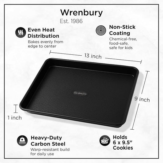 Wrenbury Quarter Sheet Pan Set of 2 - Carbon Steel Non-Stick ¼ Cake Baking Tray - Non Toxic Cookie Pan for Traybake - 13” x 9”