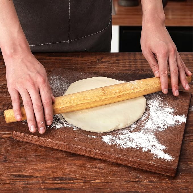 Classic French Rolling Pins Bamboo Wooden Rolling Pin for Baking Pizza Dough Pie Cookie, 18-Inch