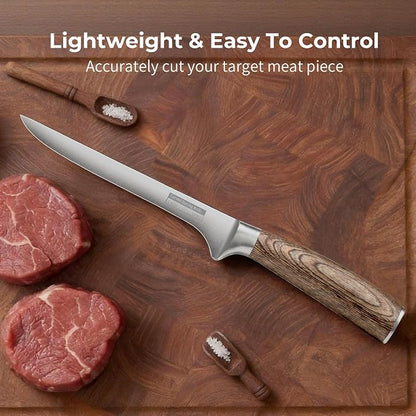 ZHANG XIAO QUAN Fillet Knife 6.5", German Stainless Steel Sharp Boning Knife, Ergonomic Pakkawood Handle for Meat and Poultry