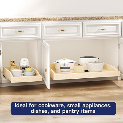 Pull Out Cabinet Organizer 25.5" W x 21" D, Soft Close Slide Out Wood Drawer Shelf for Kitchen Cabinets, Pull Out Cabinet Drawer for Base Cabinet, Pantry and Bathroom Storage, Bottom Mount