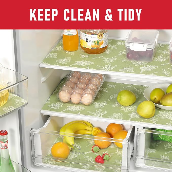 Cooyes Large Fridge Liners for Refrigerator, 17.7" × 360", Drawer & Shelf Liners for Kitchen Cabinets Non-Adhesive, Breathable Cloth Material, Non-Slip, Keep Produce Fresh Longer, Sage Green