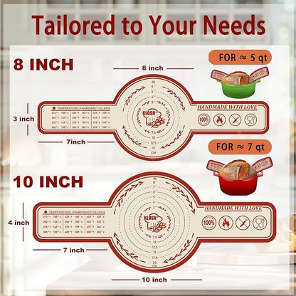 Silicone Bread Sling for Dutch Oven, 2 Pack (8" & 10" Round) – Non-Stick & 500°F Heat Resistant Sourdough Mat, Easy to Clean, Reusable Food-Grade Sourdough Slings - Fits 5–7 qt Dutch Ovens