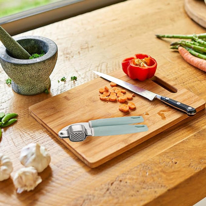 uxcell Garlic Press, 7.7 Inch Stainless Steel Garlic Crusher and Peeler for Home Cooks and Professional Chefs, Blue